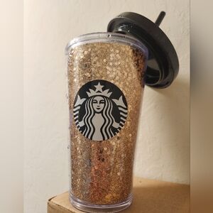 Starbucks 2018 Holiday Glitter Gold and Black Cold Cup Tumbler 16oz